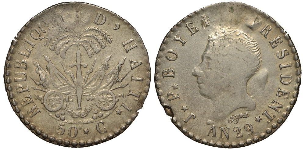 Гаити 50 сантимов 1832 29 год KM 20 серебро 633-231