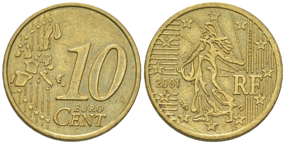 Франция 10 евроцентов 2001 KM 1285 нордик 4580-424