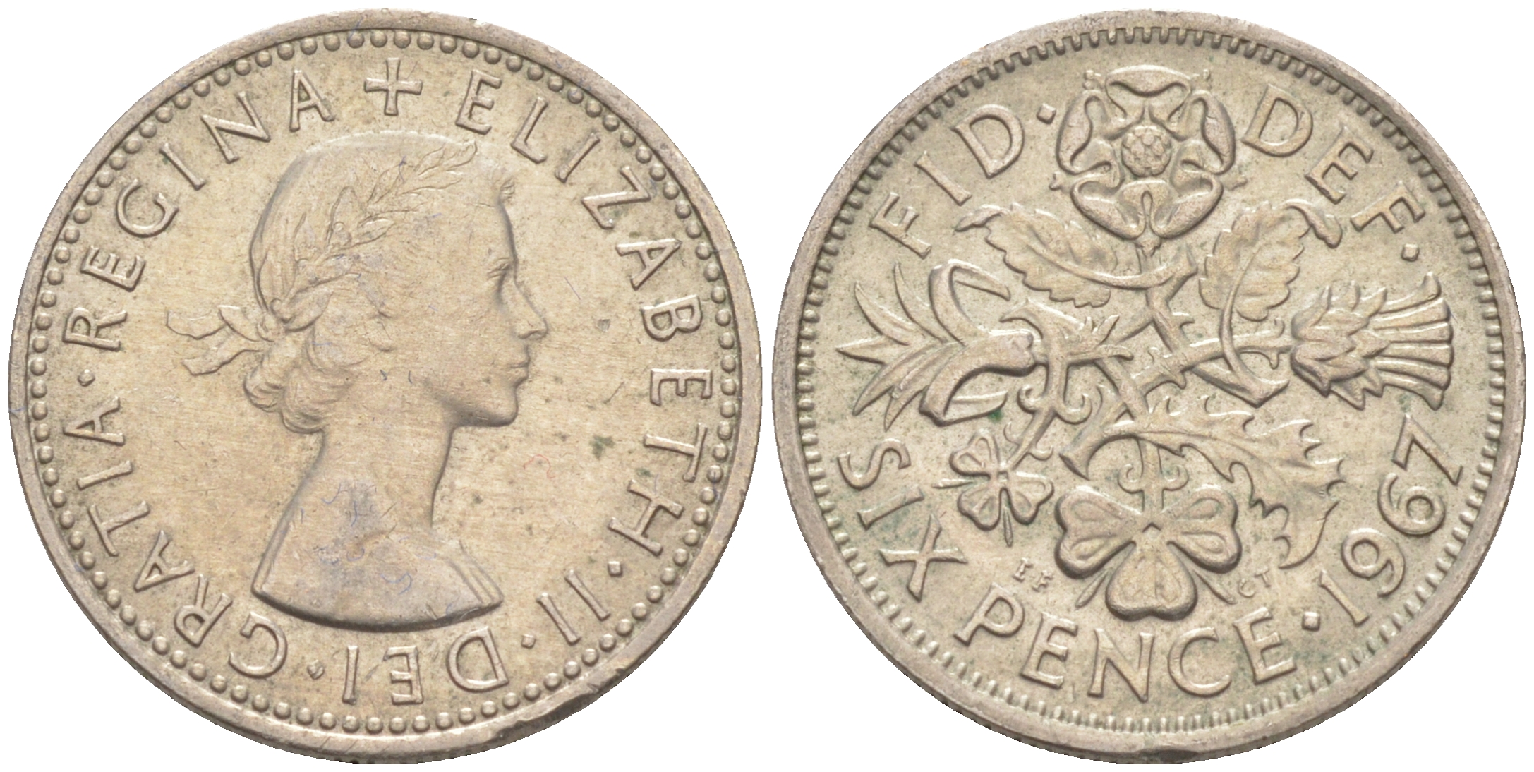 Великобритания 6 пенсов 1967 Елизавета II (1952-2022) KM 903, Spink 4149 медно-никель 3955-1159