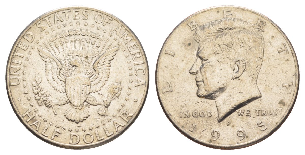 США 1/2 доллара (50 центов) 1995 P, Джон Кеннеди KM A202b медь плакированная медно-никелем aUNC 4517-742