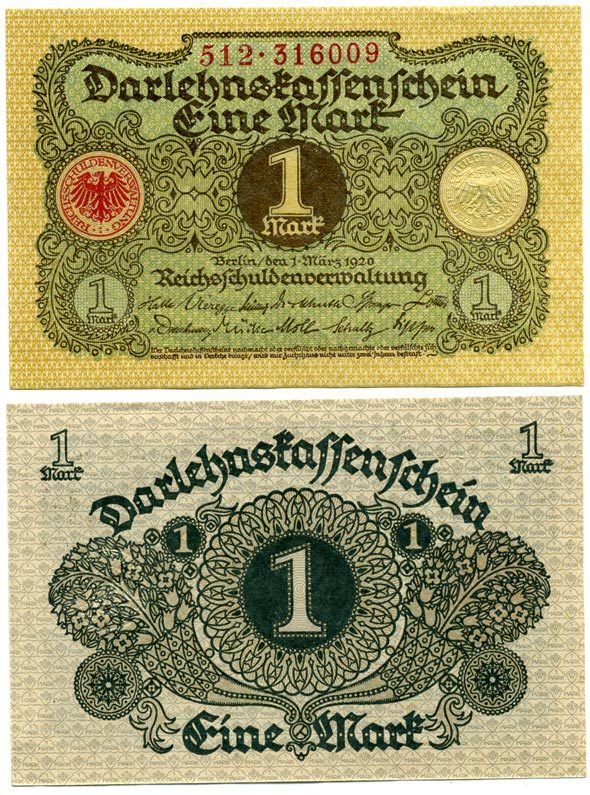 Германия 1 марка 1920 1 марта 1920, Веймарская республика Pick 58, Розенберг 64 бумага аUNC 7547-6-4