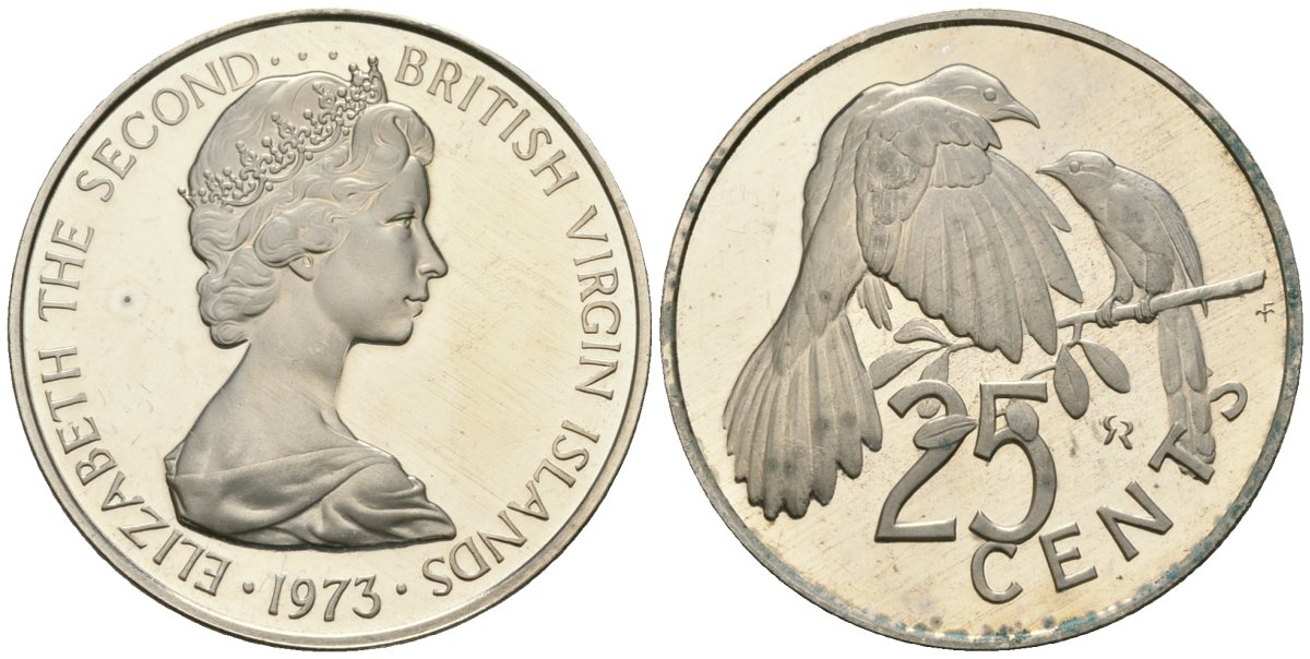 Британские Виргинские острова 25 центов 1973 KM 4 медно-никель PROOF 81-342