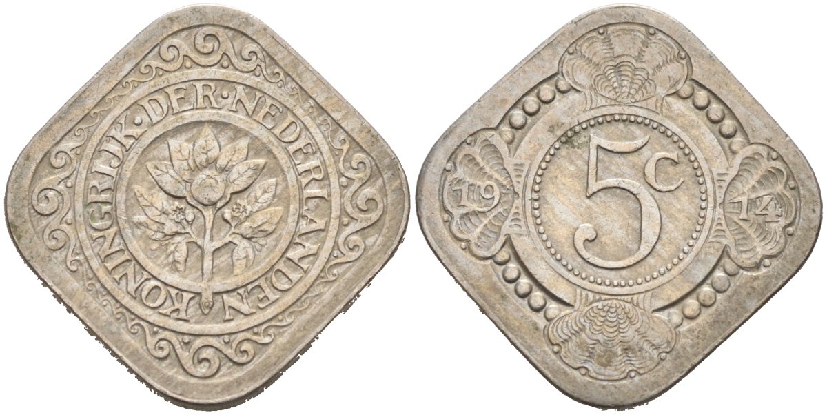 Нидерланды 5 центов 1914 Вильгельмина (1890-1948) KM 153 медно-никель 4575-841