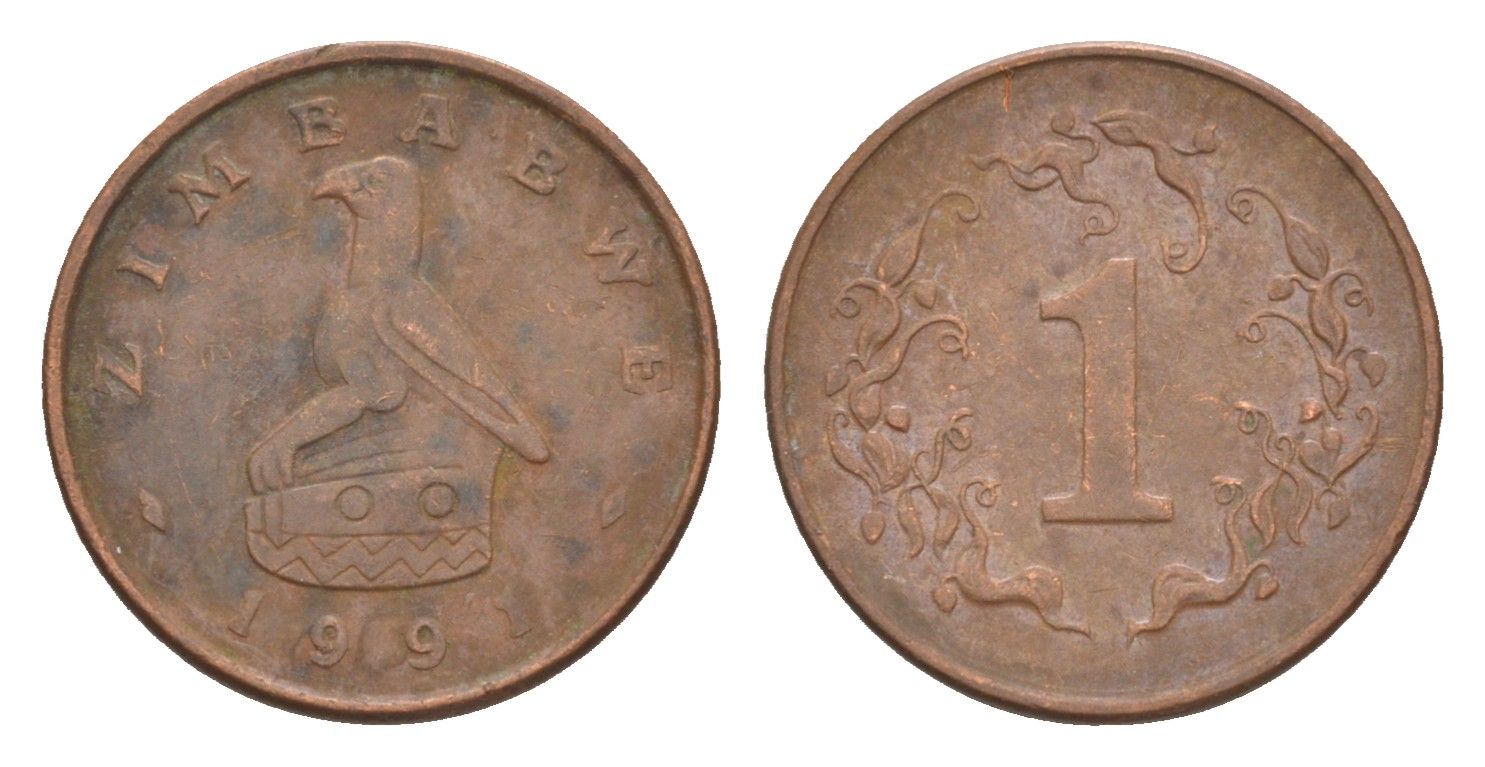 Зимбабве 1 цент 1991 птица-идол KM 1a сталь плакированная бронзой 4655-743