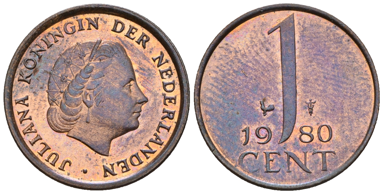Нидерланды 1 цент 1980 Юлиана (1949-1980) KM 180 бронза UNC 220-522