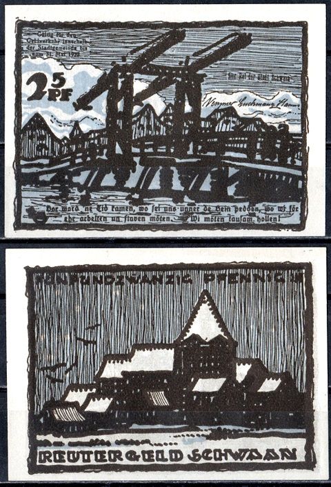 Шван (Мекленбург-Шверин) 25 пфеннигов 1922 Mehl Grabowski 1203.2-2/3 бумага UNC (пресс) 7555-55-2-2