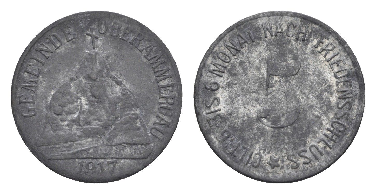 Обераммергау 5 пфеннигов 1917 Funck 387.1, Men18 24284.1 цинк 4516-519