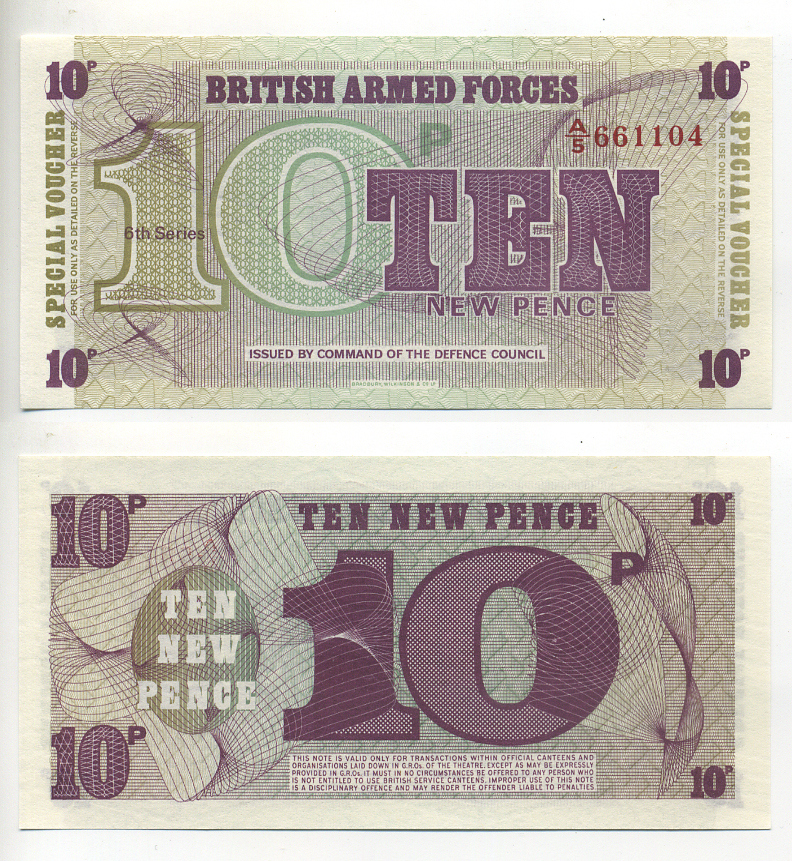 АНГЛИЯ 10 ПЕНСОВ 1972 6 СЕРИЯ, ДЛЯ ВООРУЖЁННЫХ СИЛ Pick M45 бумага UNC (ПРЕСС) 6287-32-3