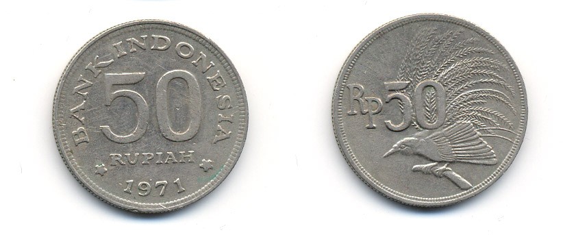 Индонезия 50 рупий 1971 райская птица KM 35 медно-никель 23-1437