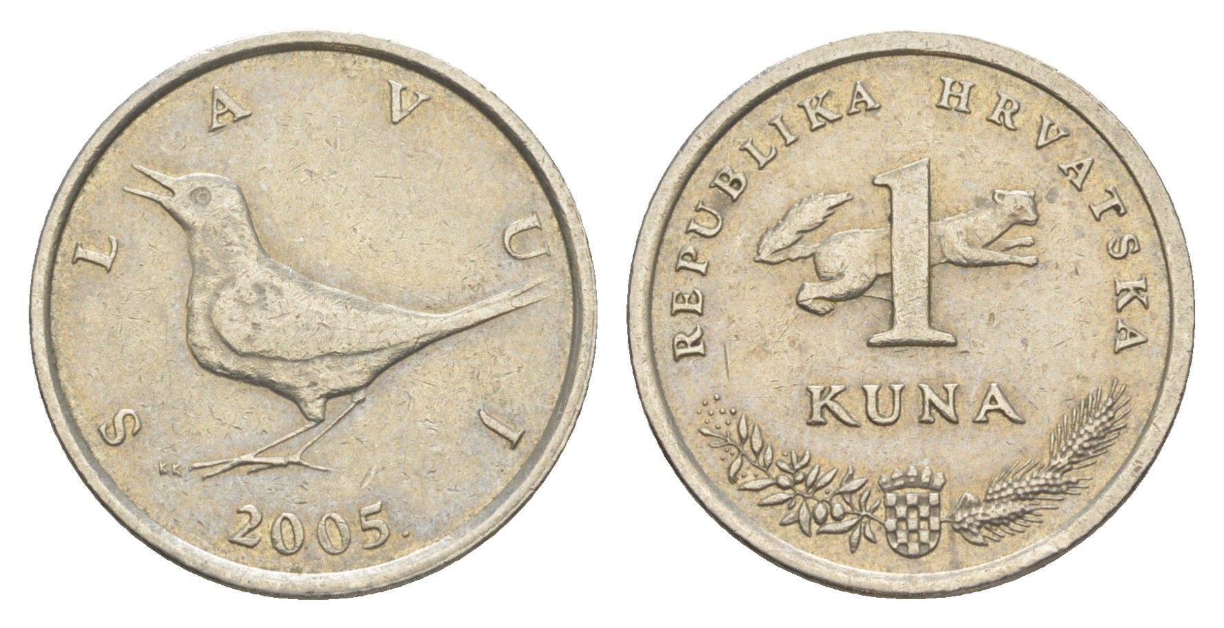 Хорватия 1 куна 2005 западный соловей, легенда на хорватском KM 9.1 медь цинк никель 4161-327