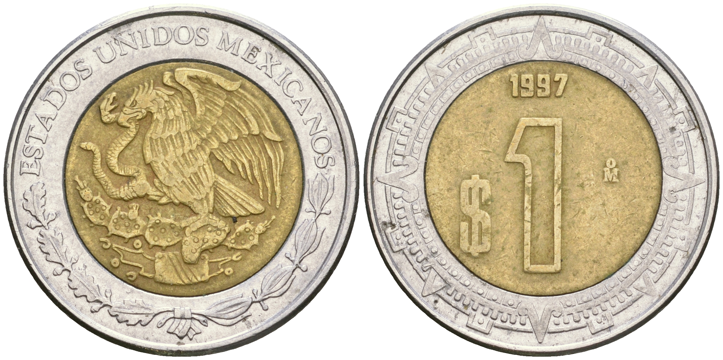 Мексика 1 песо 1997 Mo KM 603 биметалл 4364-454