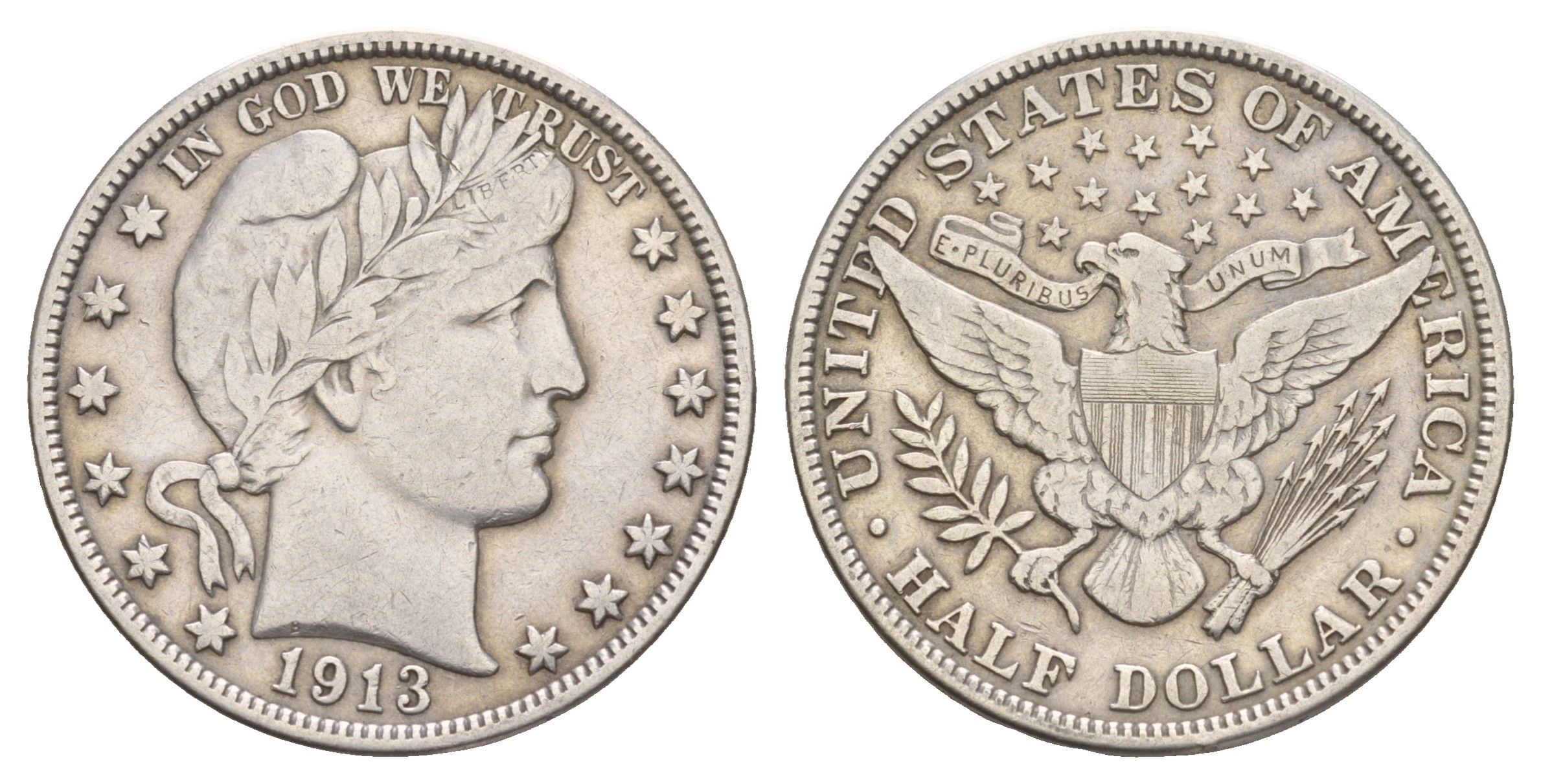 США 1/2 доллара (50 центов) 1913 50 центов Барбера KM 116 серебро    00-822-96