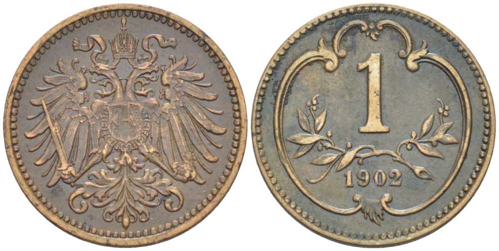АВСТРИЯ 1 ГЕЛЛЕР 1902 АВСТРО-ВЕНГЕРСКАЯ ИМПЕРИЯ KM 2800 бронза 201-316