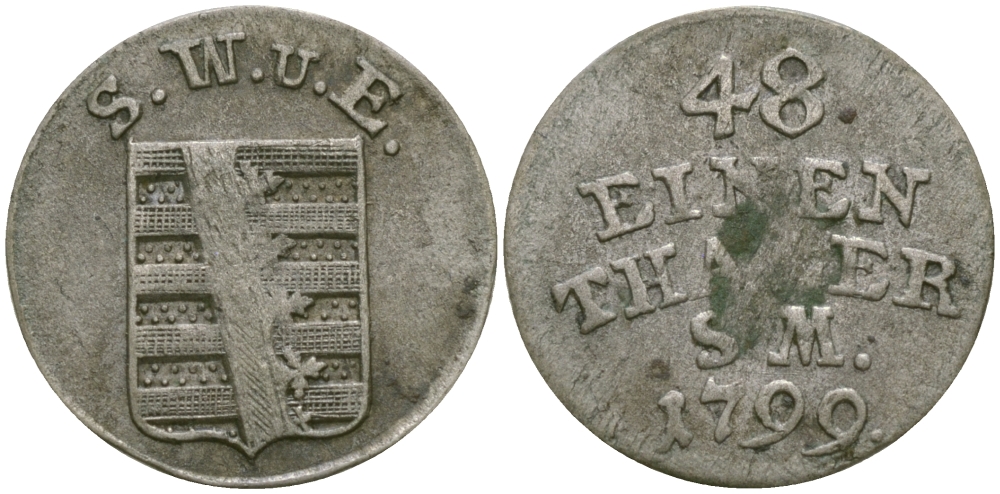Саксен-Веймар-Эйзенах 1/48 талера 1799 S.W.U.E. KM 67 серебро 99-616