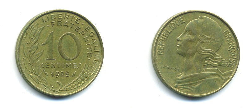 ФРАНЦИЯ 10 САНТИМОВ 1975 ТИП MARIANNE KM 929 медь алюминий никель 84-1622