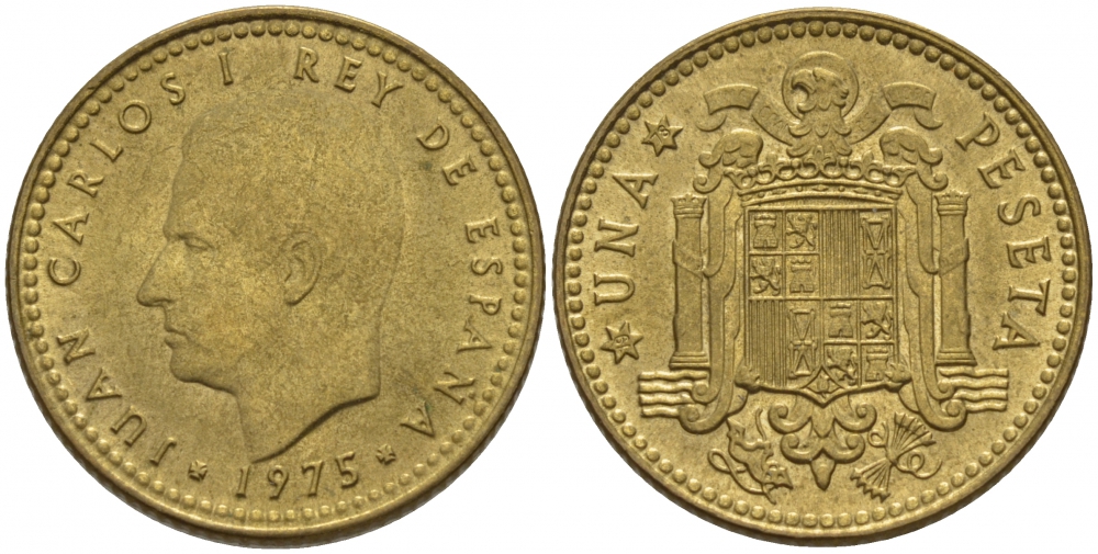 Испания 1 песета 1975 (78) Хуан Карлос I (1975-2014) KM 806 алюминиевая бронза 3457-721