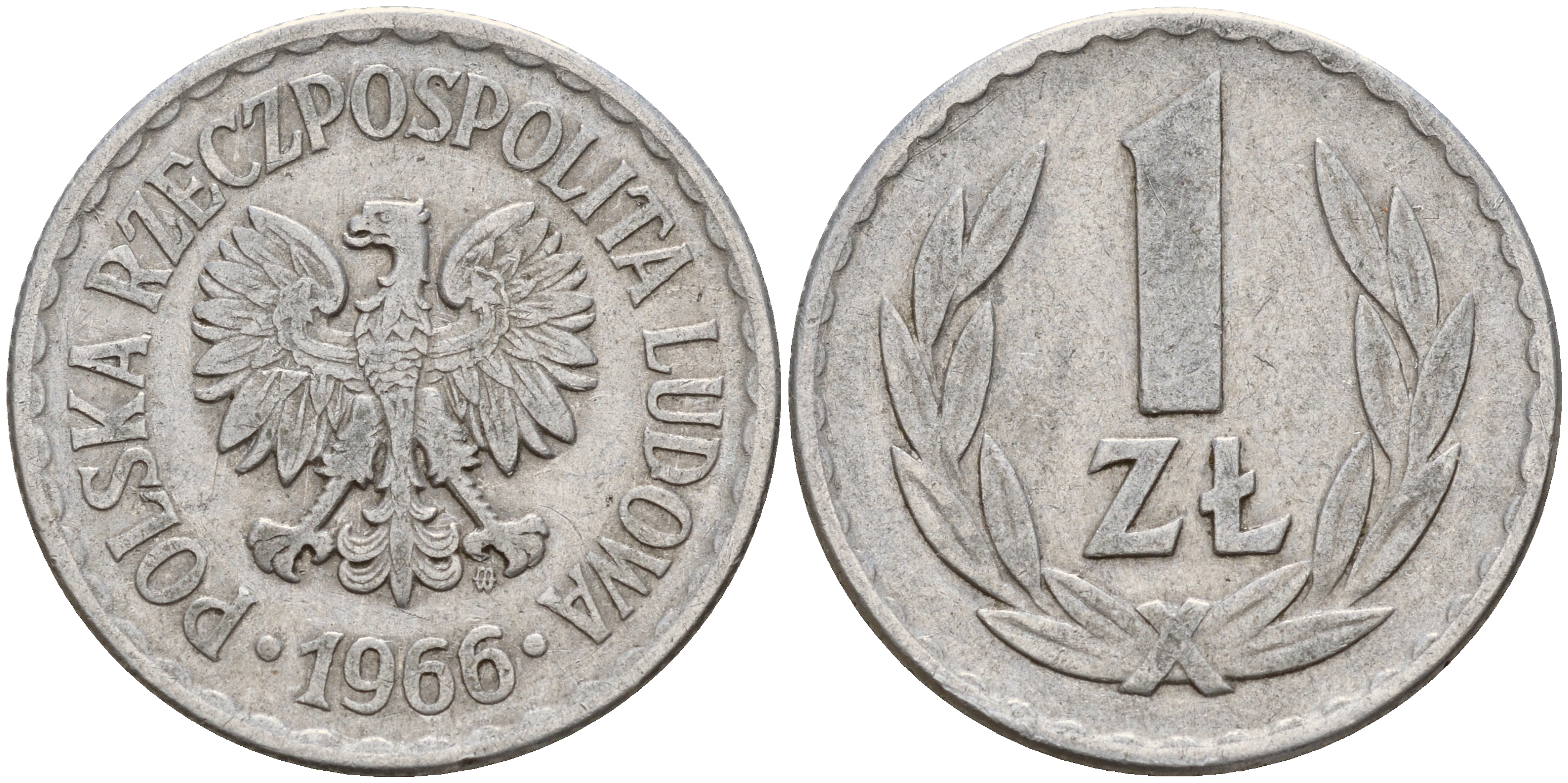 Польша 1 злотый 1966 MW KM 49.1 алюминий    4187-355