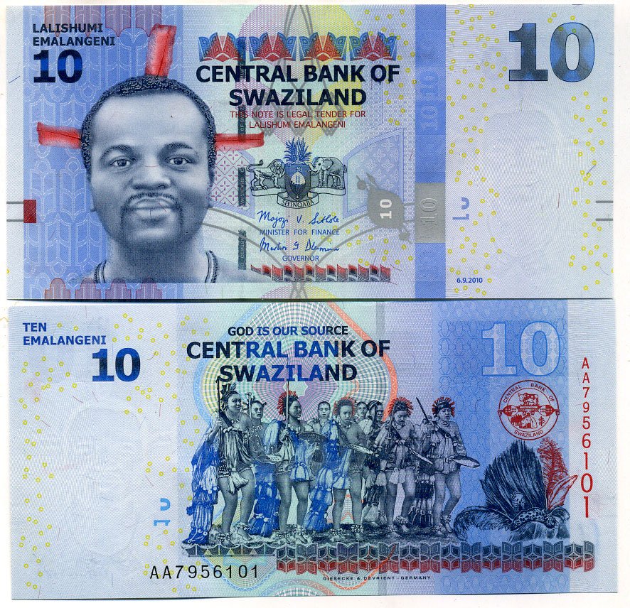 Свазиленд 10 емалангени 2010 король Мсвати III, принцессы на Нквале (церемонии вступления на престол) Pick 36 a бумага UNC (пресс) 448-130-3