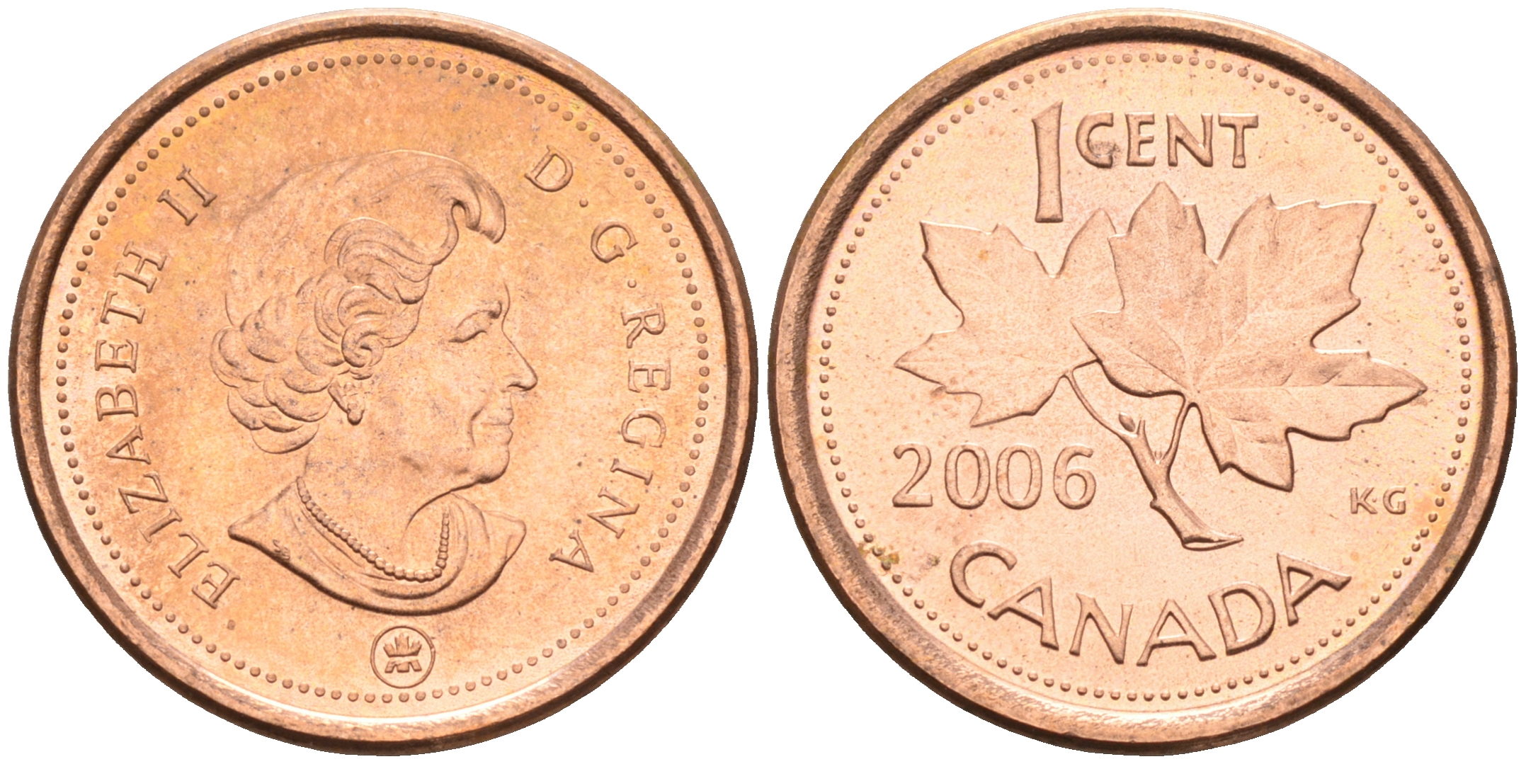 Канада 1 цент 2006 ML, Елизавета II (1952-2022), кленовый лист KM 490а сталь плакированная медью    4147-333