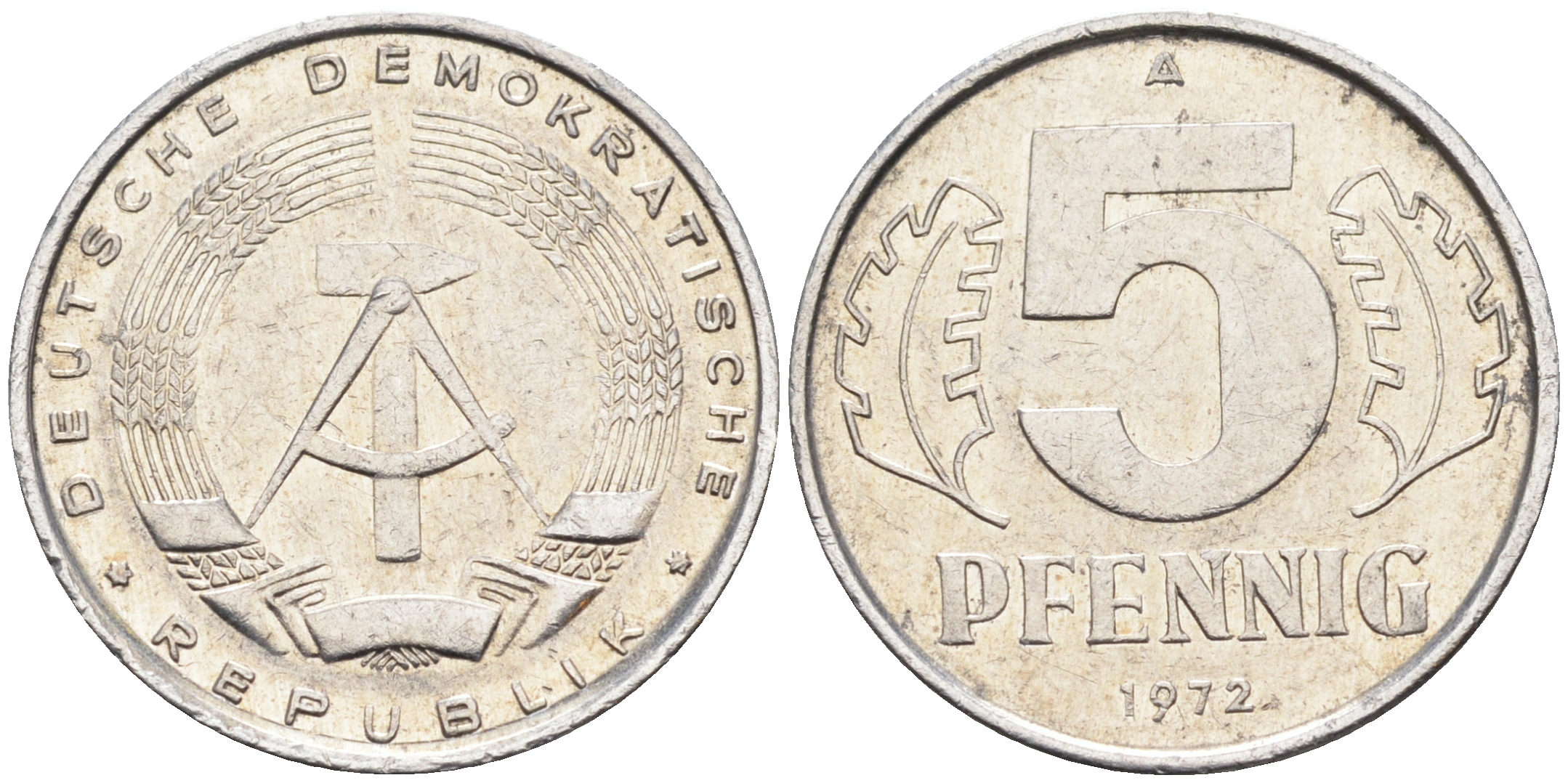 ГДР 5 пфеннигов 1972 А KM 9.1 алюминий 4588-269