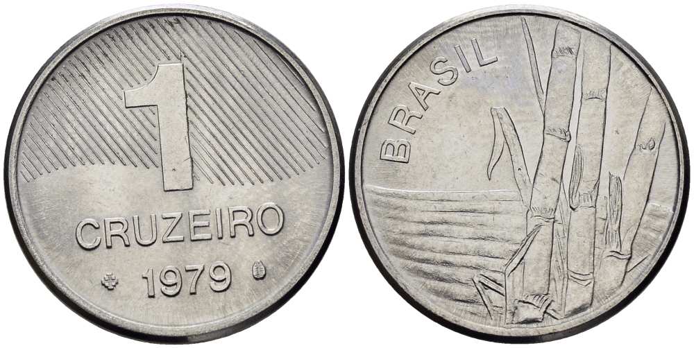 Бразилия 1 крузейро 1979 сахарный тростник KM 590 нержавеющая сталь 4516-517