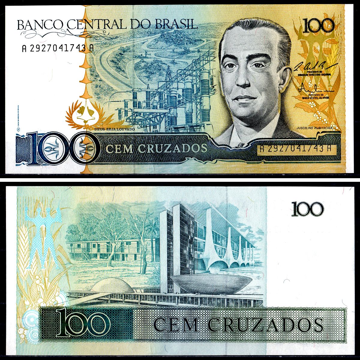 Бразилия 100 крузадо  ND (1986-1988) Pick 211 c бумага UNC 7551-22-3-1