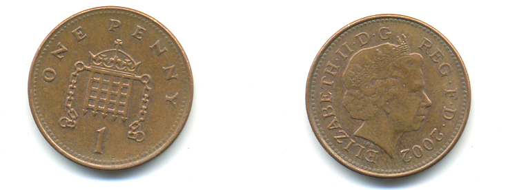 Великобритания 1 пенни 2002 Елизавета II (1952-2022) KM 986, Spink 4710 (B5) сталь плакированная медью 177-547