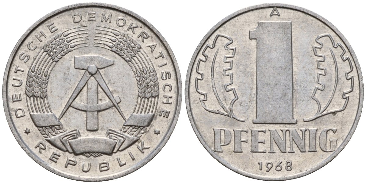ГДР 1 пфенниг 1968 A KM 8.1 алюминий 105-117