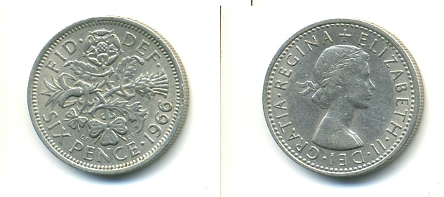 Великобритания 6 пенсов 1966 Елизавета II (1952-2022) KM 903, Spink 4149 медно-никель 23-857