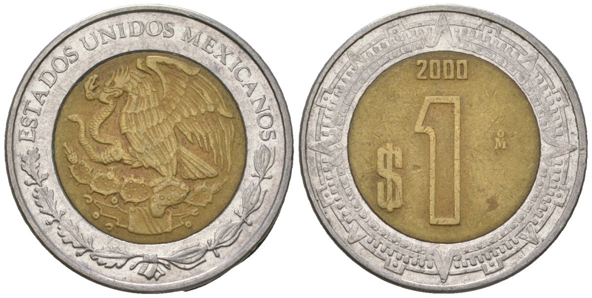 Мексика 1 песо 2000 Mo KM 603 биметалл 4591-151