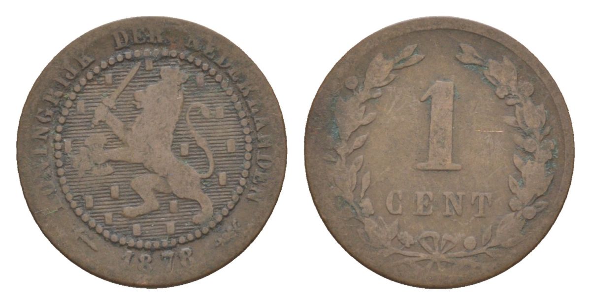 Нидерланды 1 цент 1878 Виллем III (1849-1890) KM 107 бронза 58-118