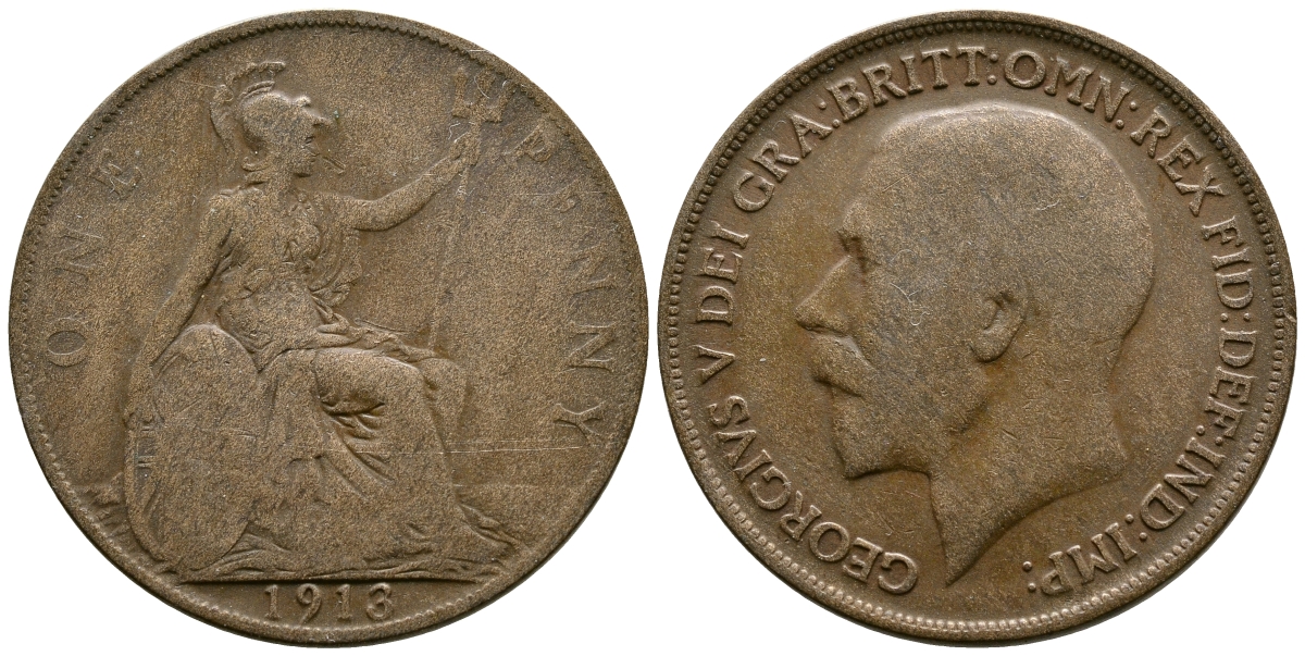 Великобритания 1 пенни 1913 Георг V (1910-1936) KM 810, Spink 4051 бронза 4385-944