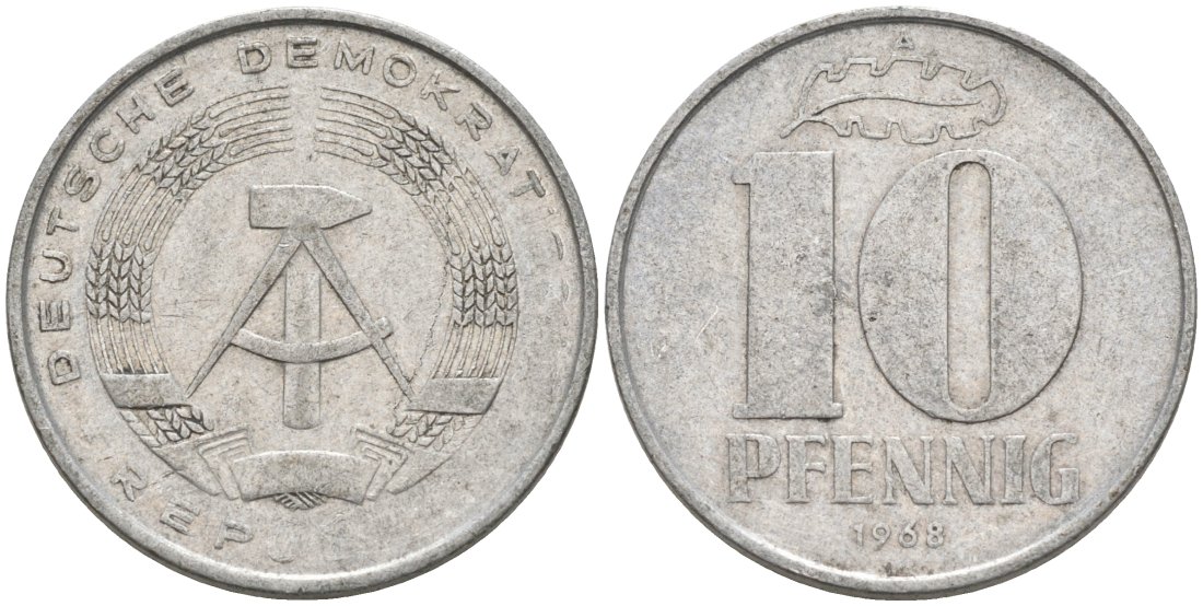 ГДР 10 пфеннигов 1968 А KM 10 алюминий 4571-656