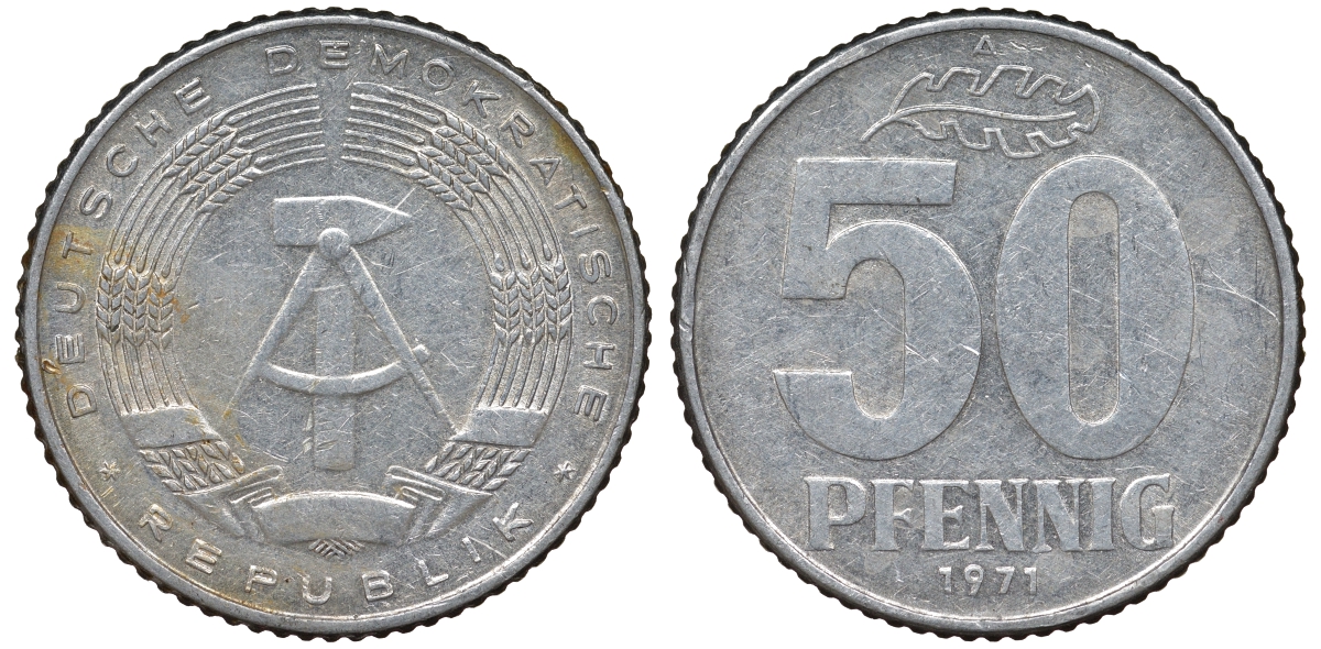 ГДР 50 пфеннигов 1971 A KM 12.2 алюминий 62-653