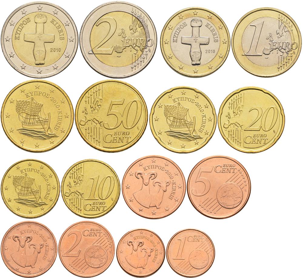 КИПР ЕВРОНАБОР ИЗ 8 МОНЕТ 2010 1, 2, 5, 10, 20, 50 ЕВРОЦЕНТОВ, 1 И 2 ЕВРО UNC 183-811