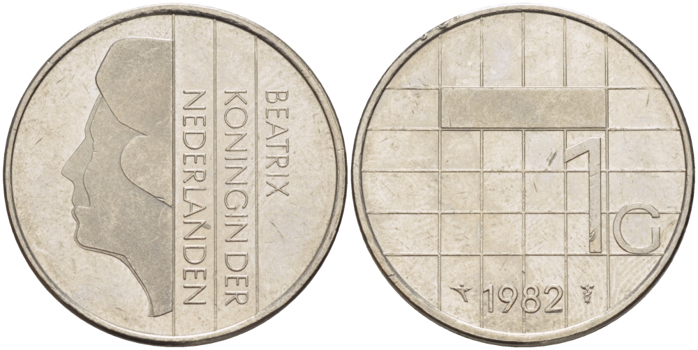 Нидерланды 1 гульден 1982 Беатрикс (1980-2013) KM 205 никель 31-923