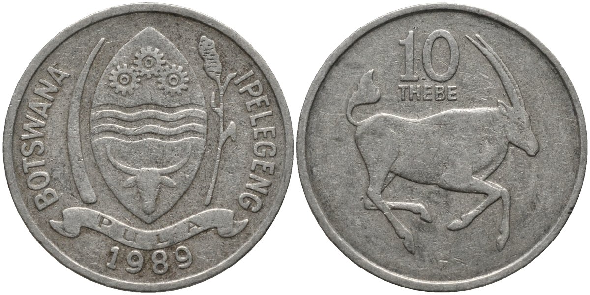 Ботсвана 10 тхебе 1989 антилопа оракс KM 5 медно-никель 4579-754