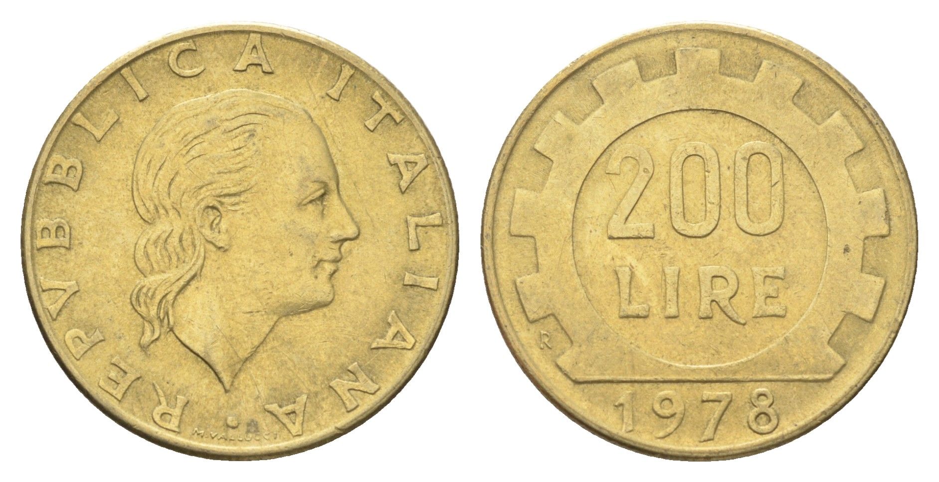 Италия 200 лир 1978 R, шестерня KM 105 алюминиевая бронза 4704-823