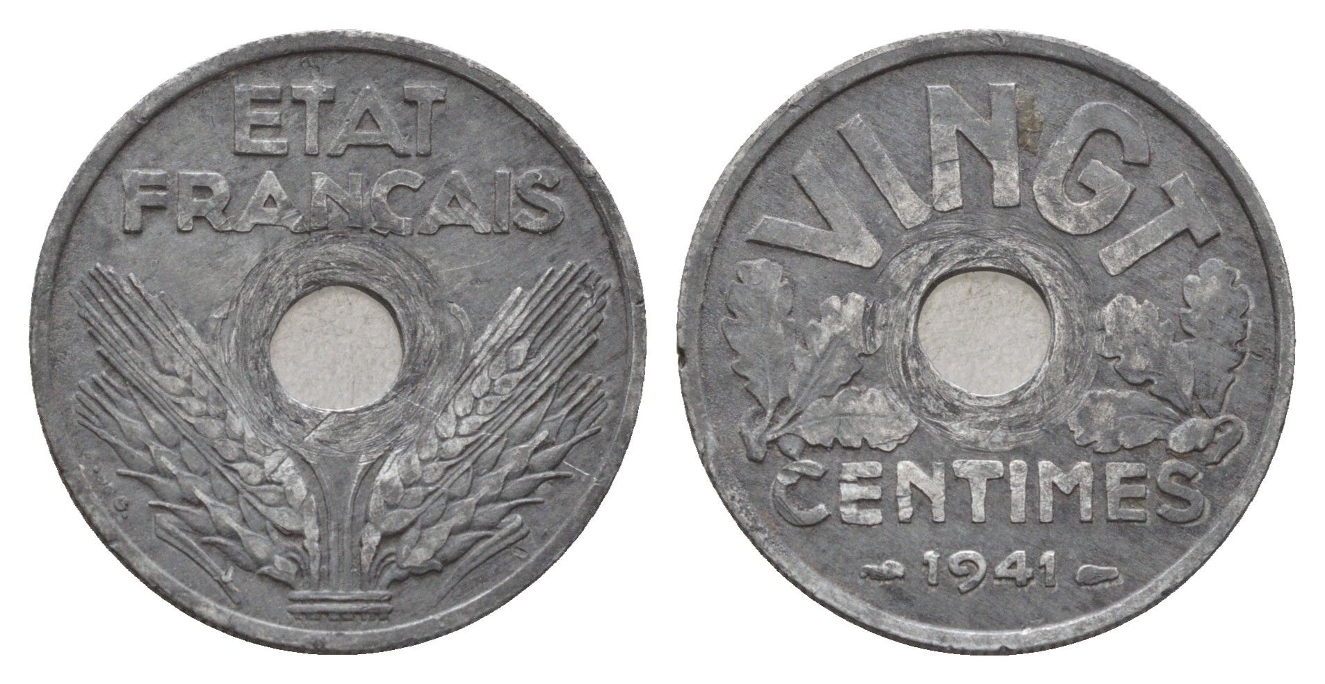 Франция 20 сантимов 1941 KM 899, Le Franc 152 цинк 3856-144