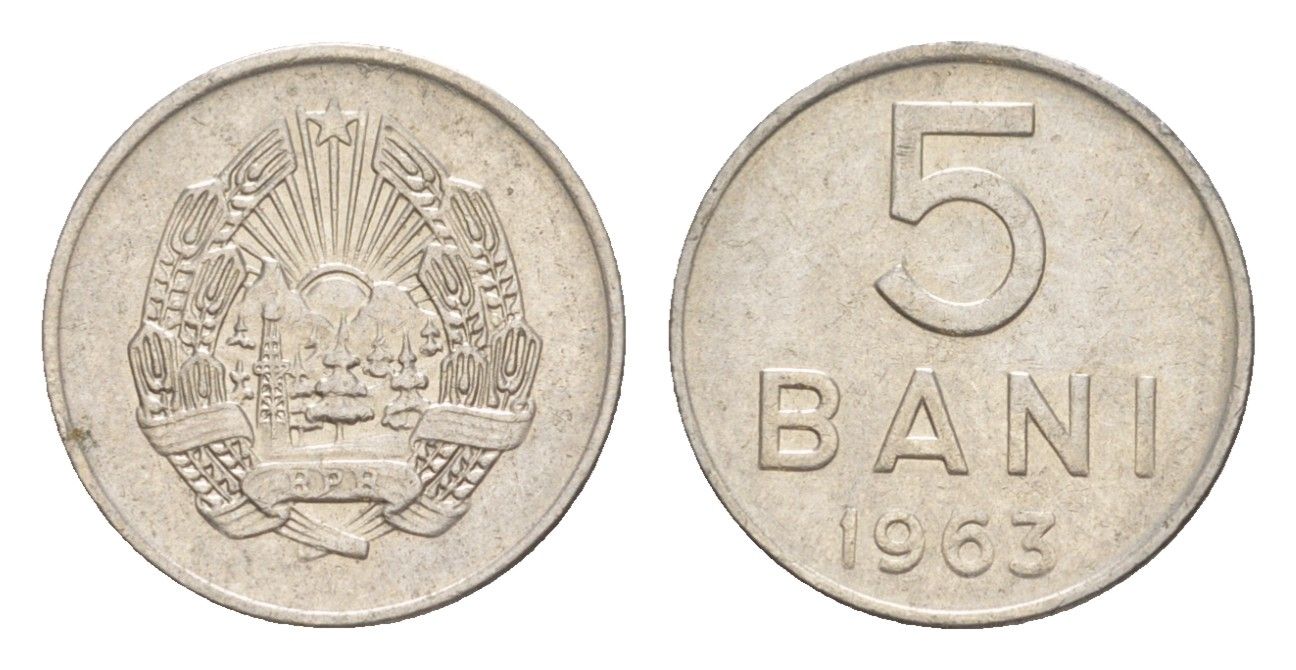 Румыния 5 бань (бани) 1963 KM 89 сталь плакированная никелем UNC 4644-1257