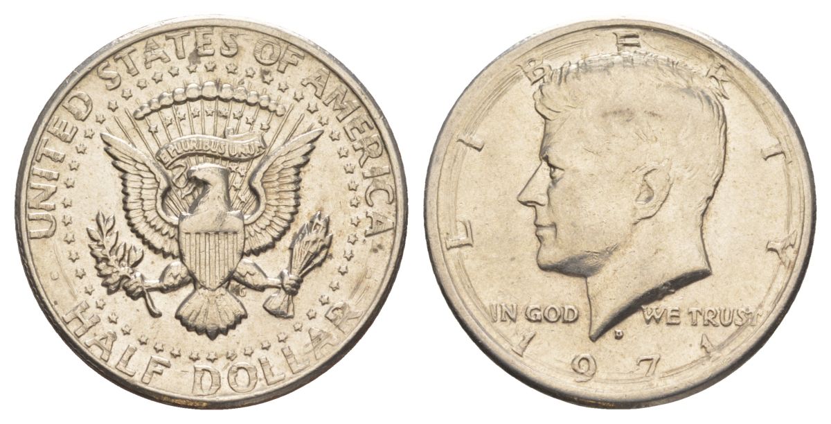 США 1/2 доллара (50 центов) 1971 D, Джон Кеннеди KM 202b медь плакированная медно-никелем aUNC 81-212