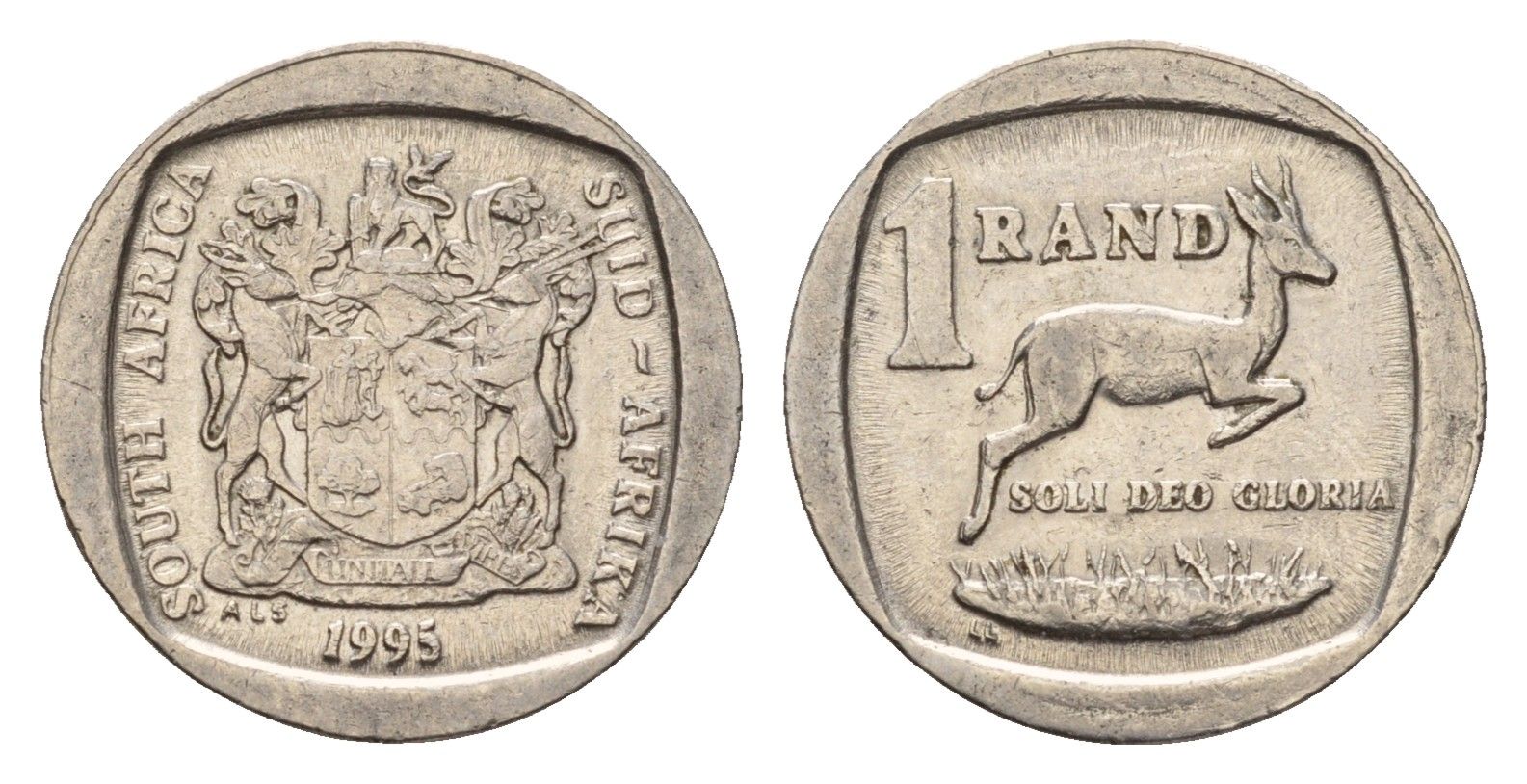 ЮАР 1 ранд 1995 антилопа спрингбок, герб KM 138 медь плакированная никелем 4643-611