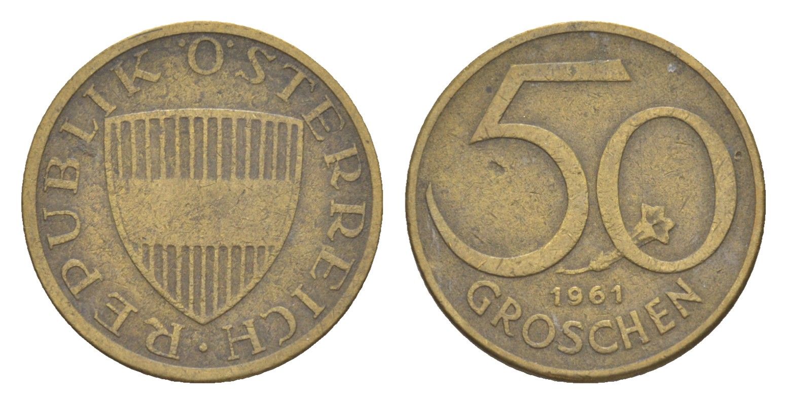 Австрия 50 грошей 1961 KM 2885 алюминиевая бронза 4136-1166