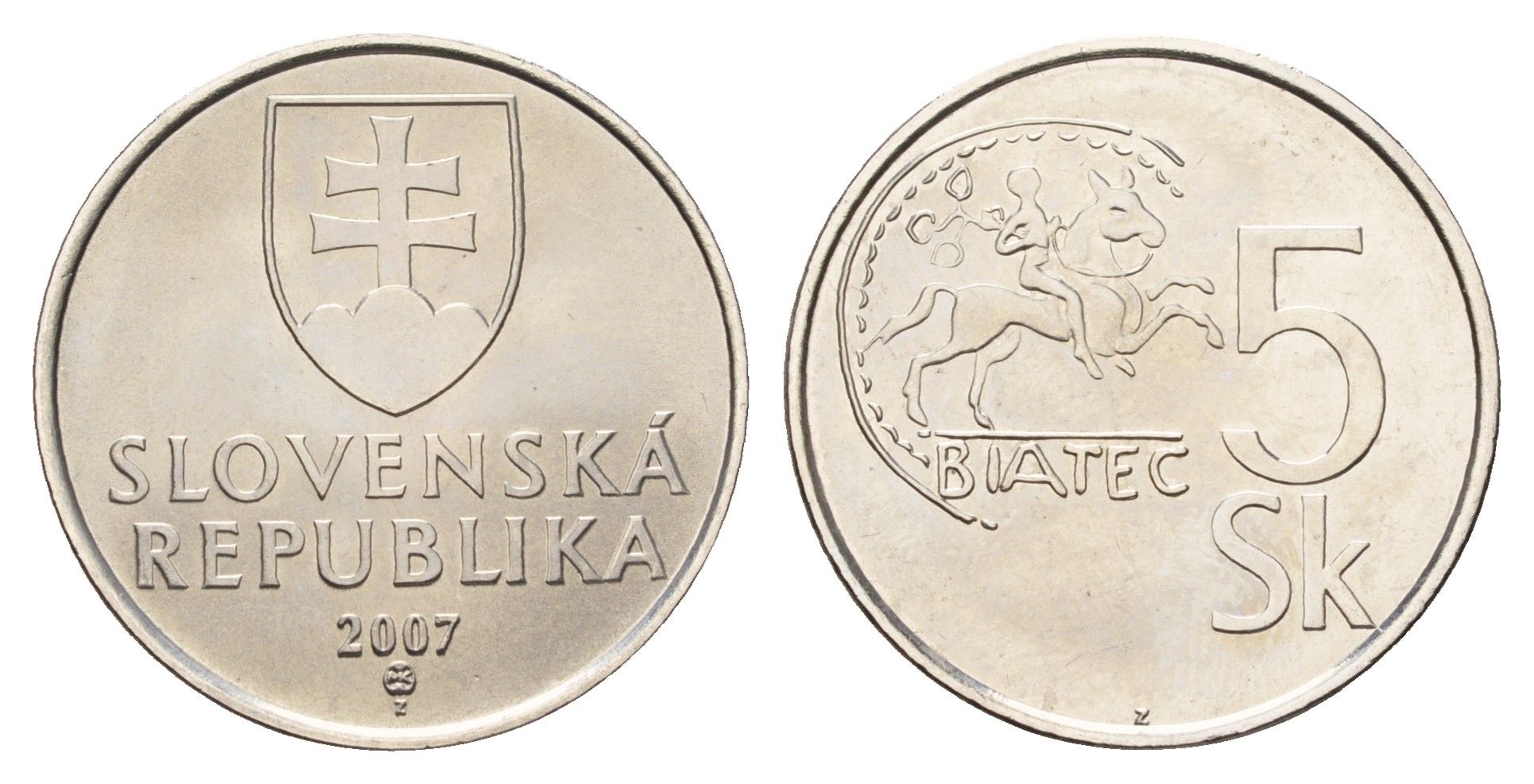 Словакия 5 крон 2007 KM 14 сталь плакированная никелем UNC 4148-545
