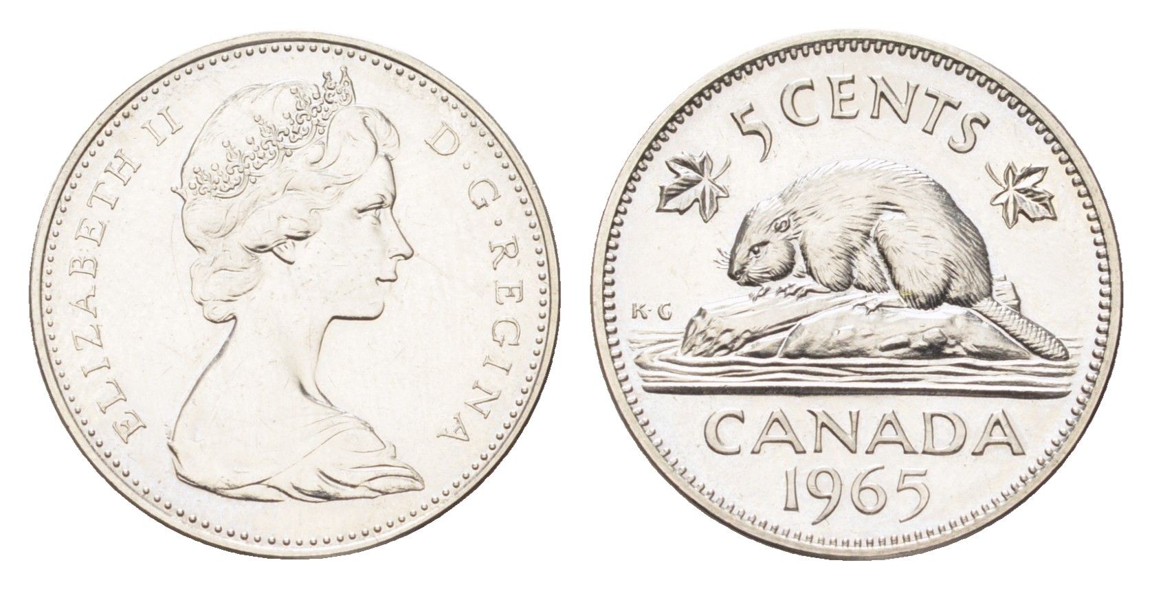 Канада 5 центов 1965 Елизавета II (1952-2022), бобр KM 60.1 никель PROOF-LIKE (BU) 4707-1125