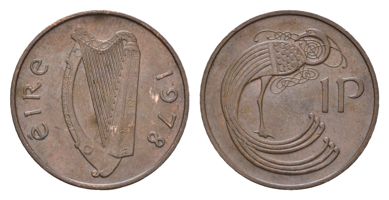 Ирландия 1 пенни 1978 мифологическая птица лира KM 20 бронза 4690-412
