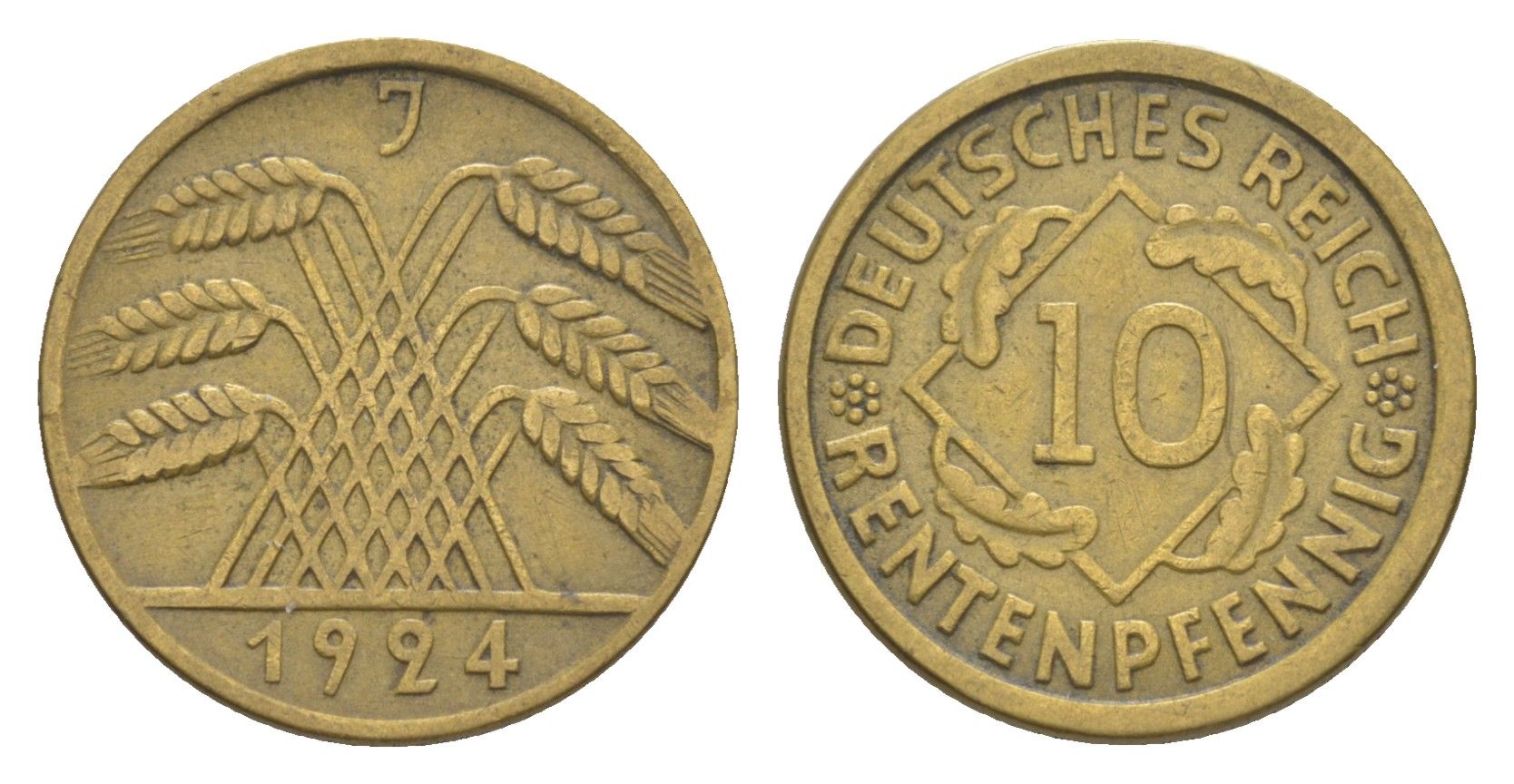 Германия 10 рентенпфеннигов 1924 J KM 33, J. 309 алюминиевая бронза 4644-1226