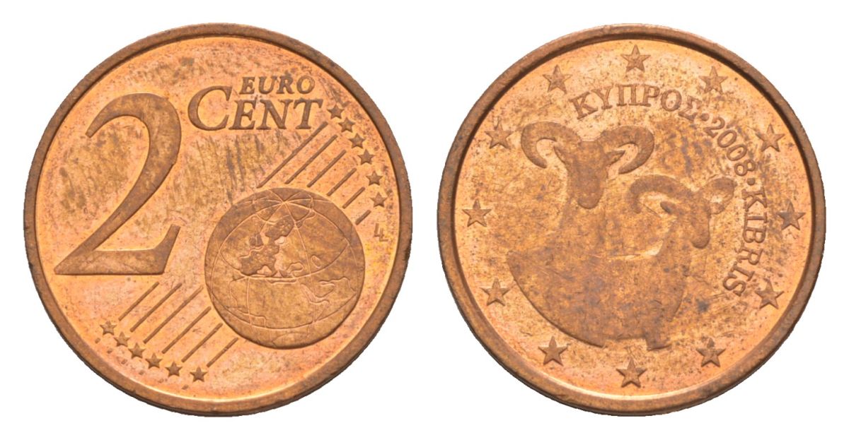 Кипр 2 евроцента 2008 KM 79 сталь плакированная медью 4630-463