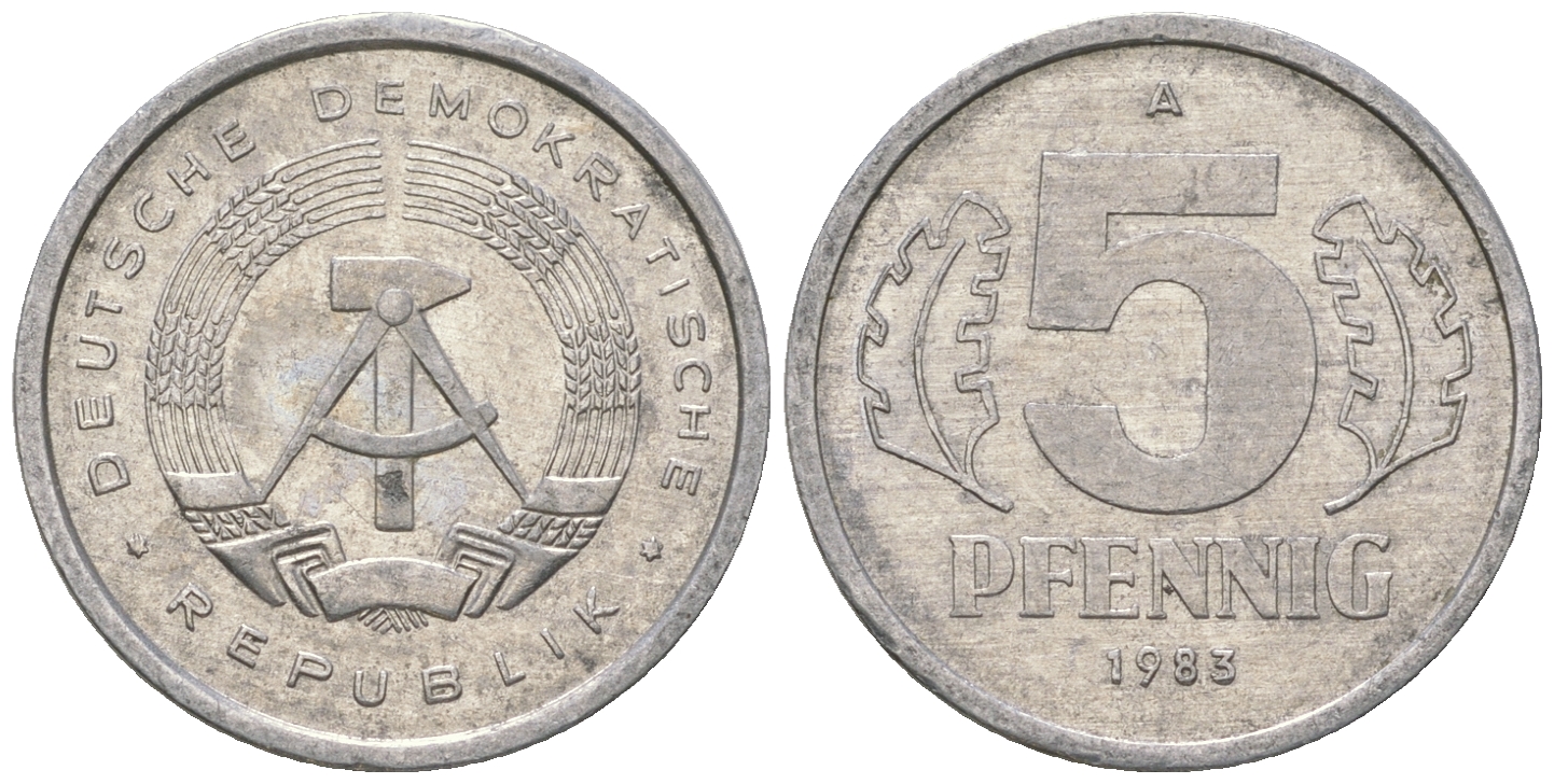 ГДР 5 пфеннигов 1983 A КМ 9.2 алюминий 3458-1243