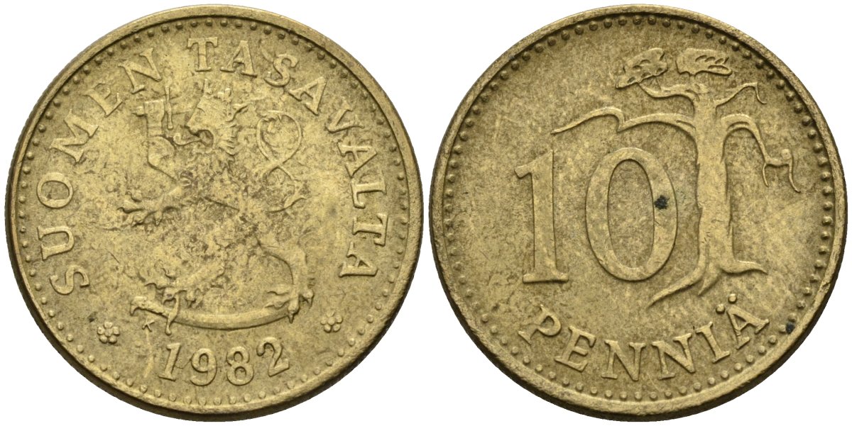 Финляндия 10 пенни 1982 KM 46 алюминиевая бронза 4585-929